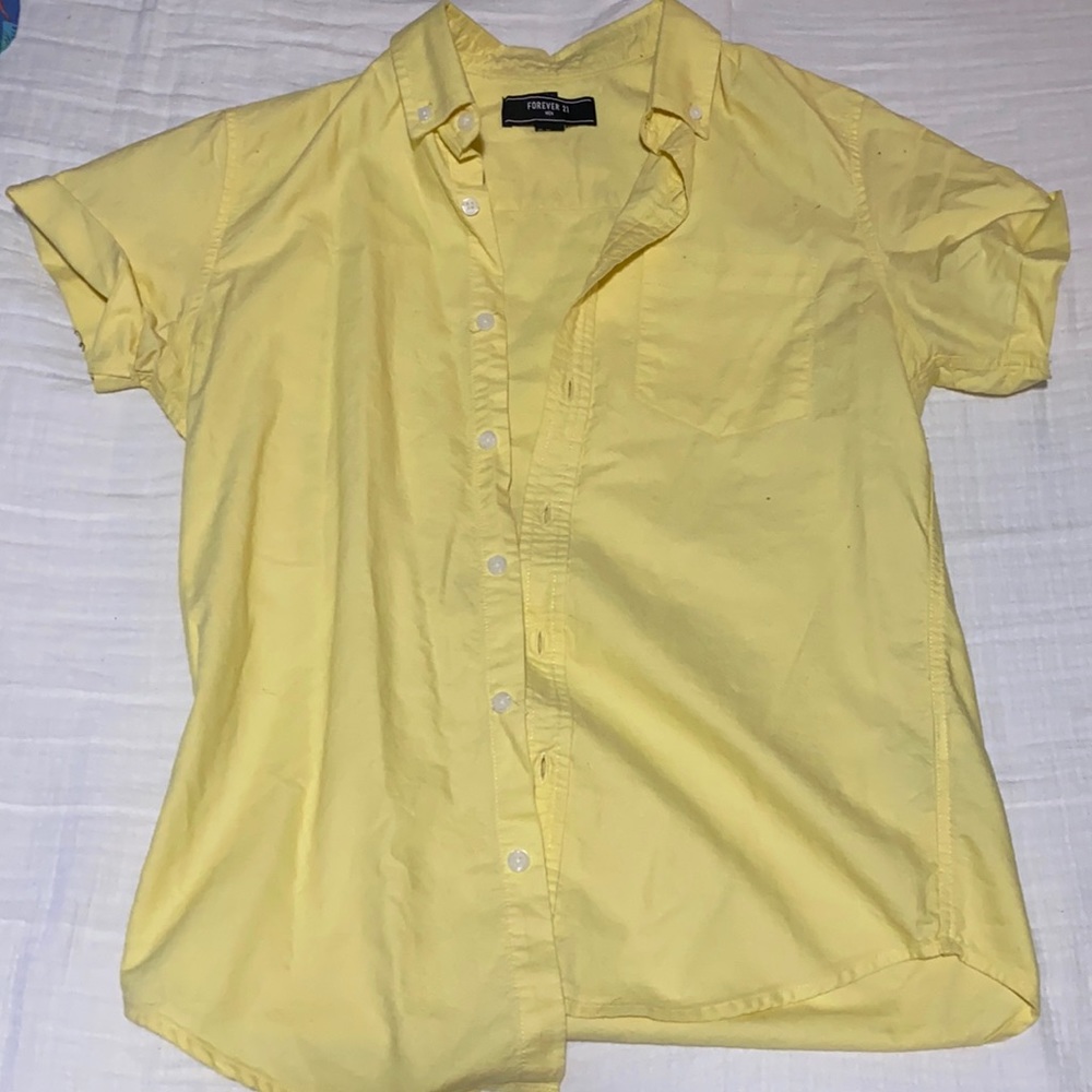 Yellow short sleeve button down shirt